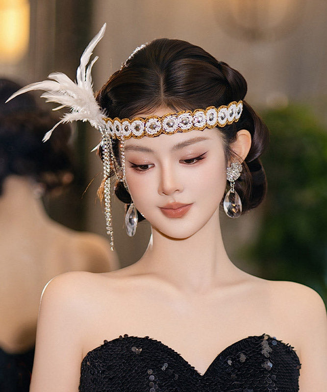 Vogue White Cloth Feather Patchwork Tassel HairPiece