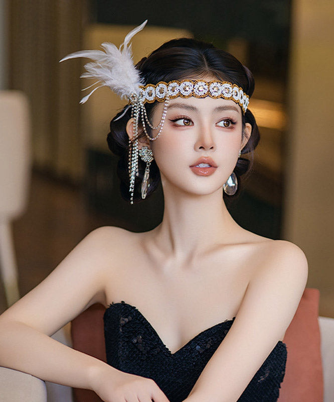 Vogue White Cloth Feather Patchwork Tassel HairPiece