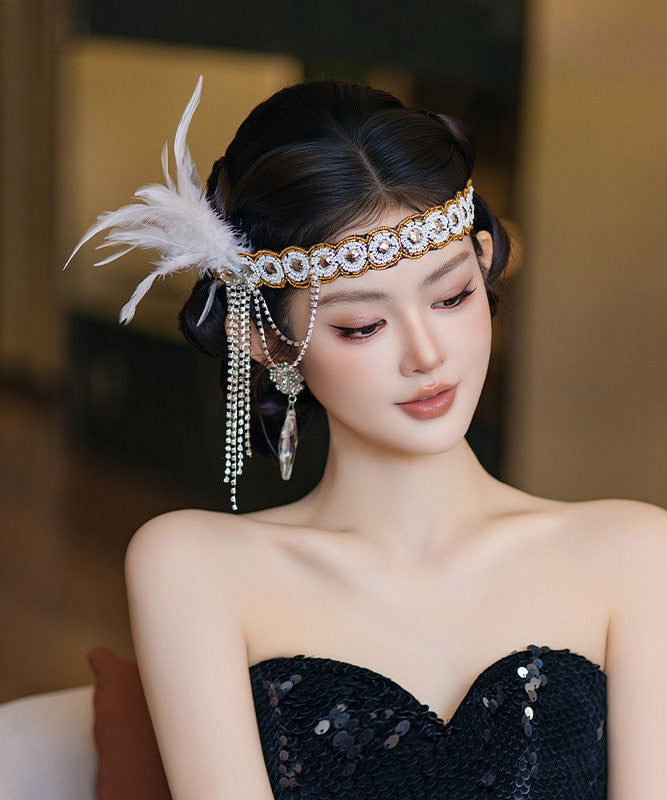 Vogue White Cloth Feather Patchwork Tassel HairPiece