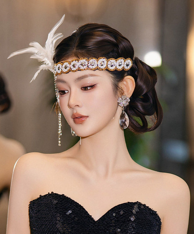 Vogue White Cloth Feather Patchwork Tassel HairPiece
