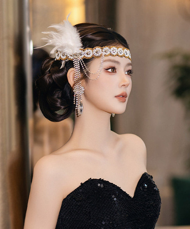 Vogue White Cloth Feather Patchwork Tassel HairPiece