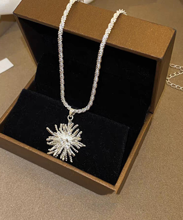 Vogue White Sterling Silver Zircon Fireworks Pendant Necklace