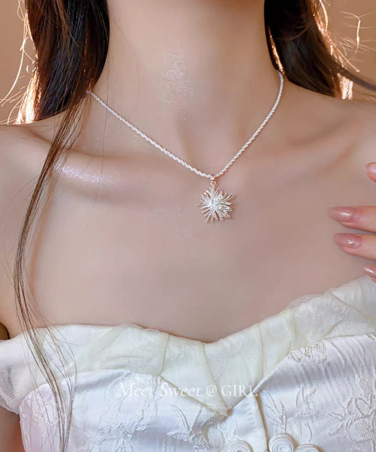 Vogue White Sterling Silver Zircon Fireworks Pendant Necklace