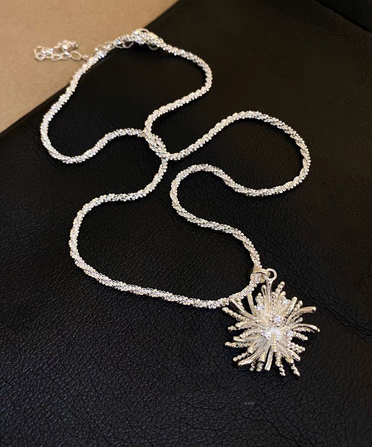 Vogue White Sterling Silver Zircon Fireworks Pendant Necklace