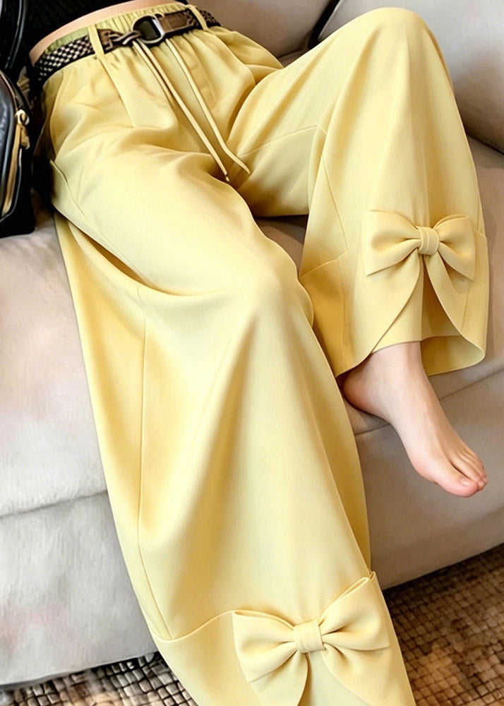 Vogue Yellow Bow Patchwork Straight Pants Summer