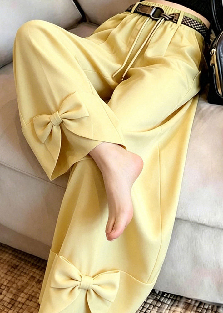 Vogue Yellow Bow Patchwork Straight Pants Summer