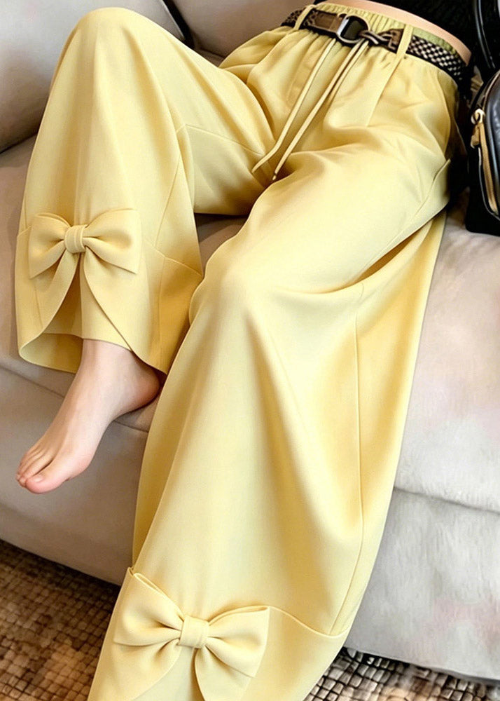 Vogue Yellow Bow Patchwork Straight Pants Summer