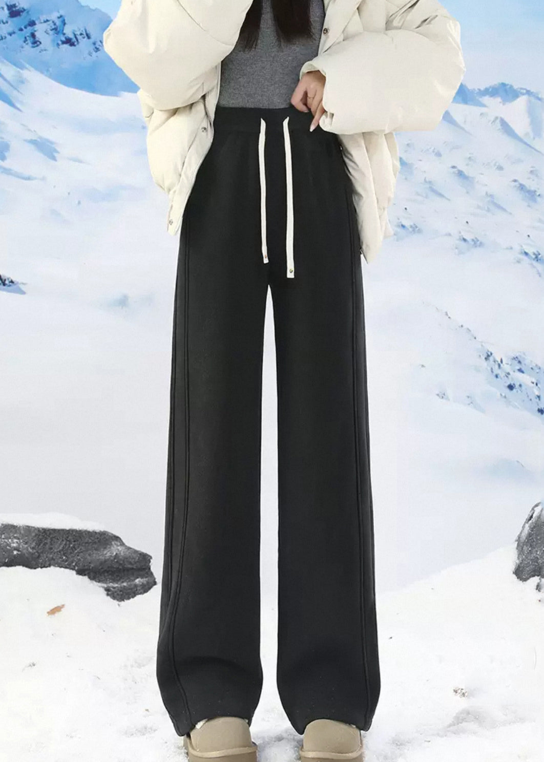 Warm Coffee Pockets Elastic Waist Teddy Warm Fleece Pants Winter