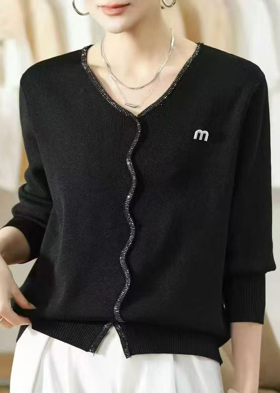 Warm Red V Neck Solid Knit Sweaters Fall