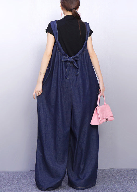 Whimsical Blue Butterfly Printed Denim Jumpsuit Sleeveless