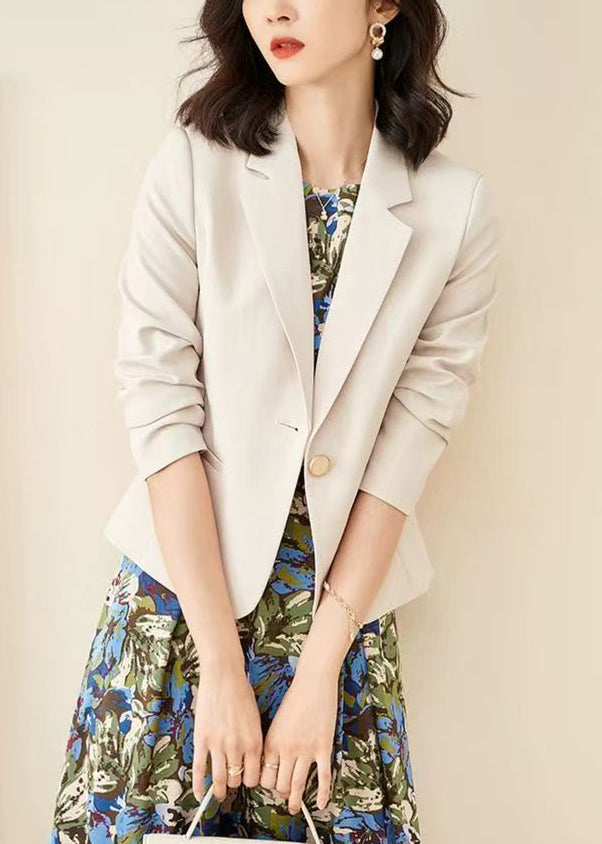 White Button Pockets Spandex Coat Peter Pan Collar