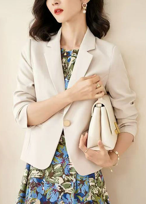 White Button Pockets Spandex Coat Peter Pan Collar