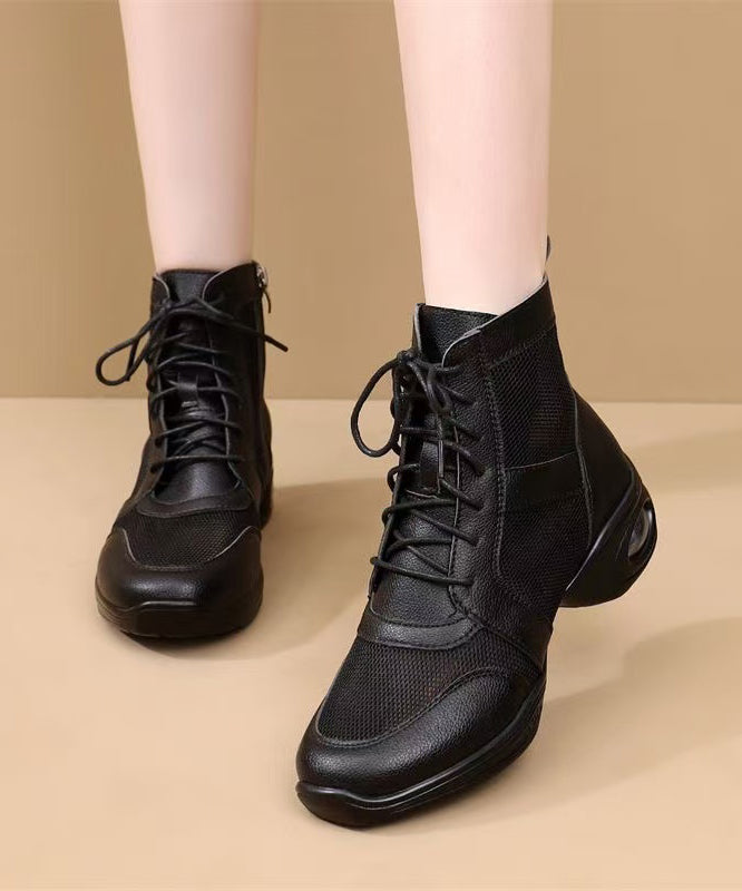 White Chunky Breathable Mesh Women Splicing Boots Lace Up