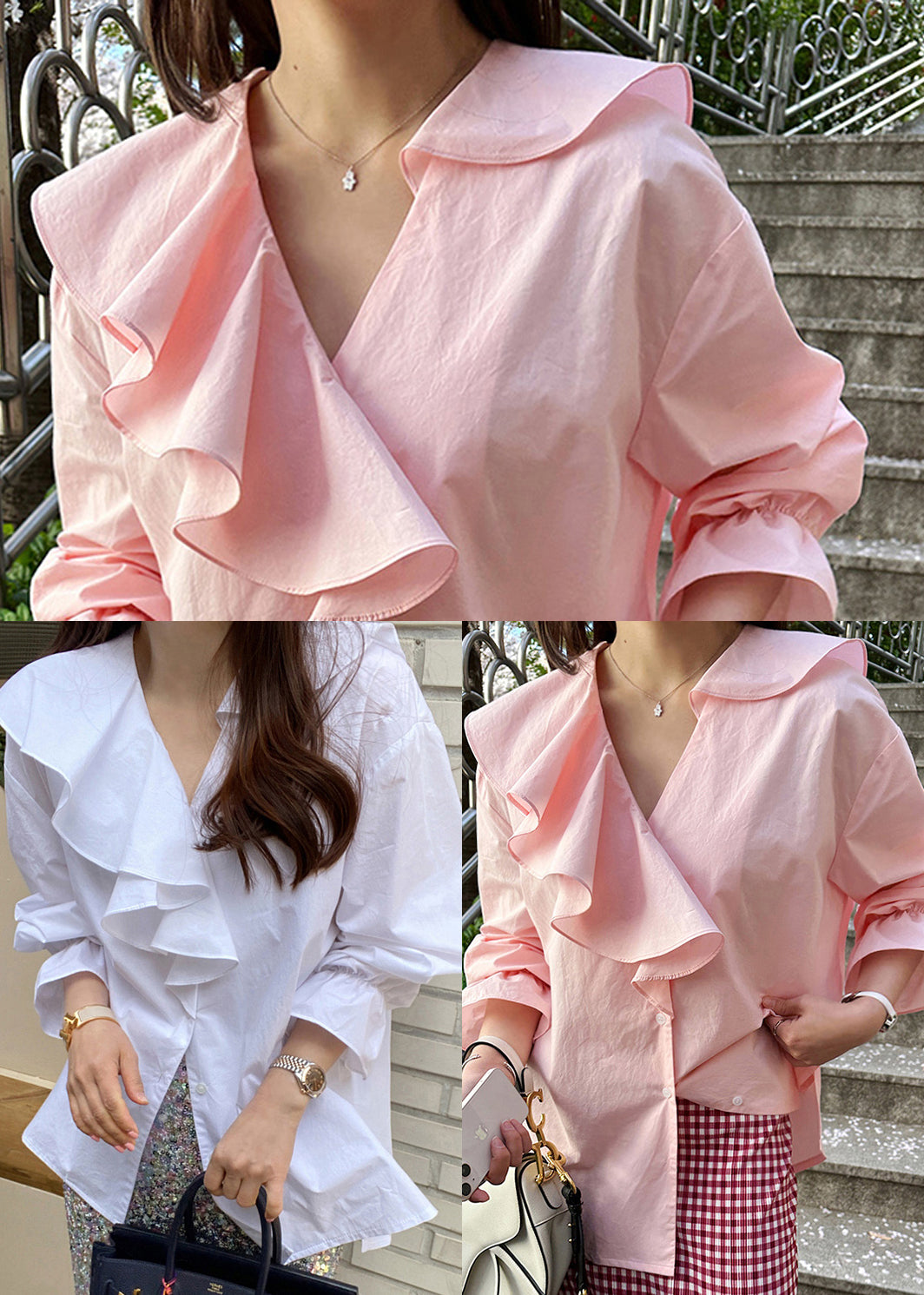 White Cotton Blouse Tops Asymmetrical Ruffles Fall