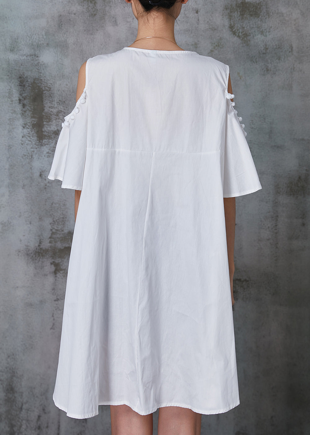 White Cotton Mid Dress Tasseled Embroidered Summer