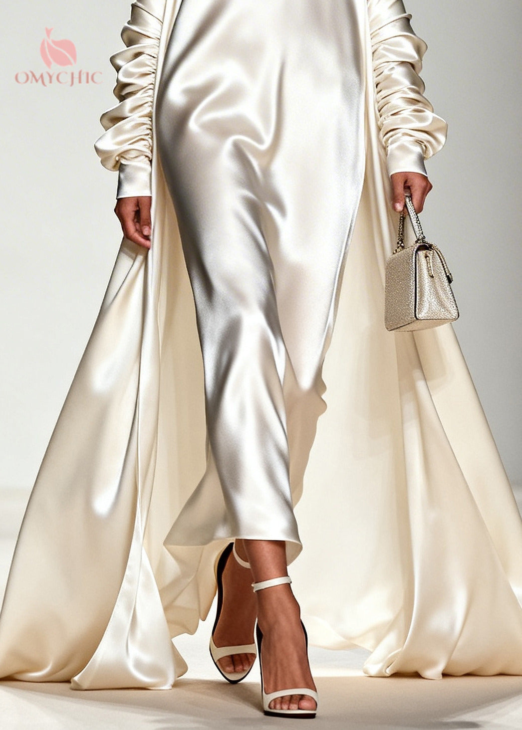 White Draping Silk Vacation Dresses V Neck Exra Large Hem Summer
