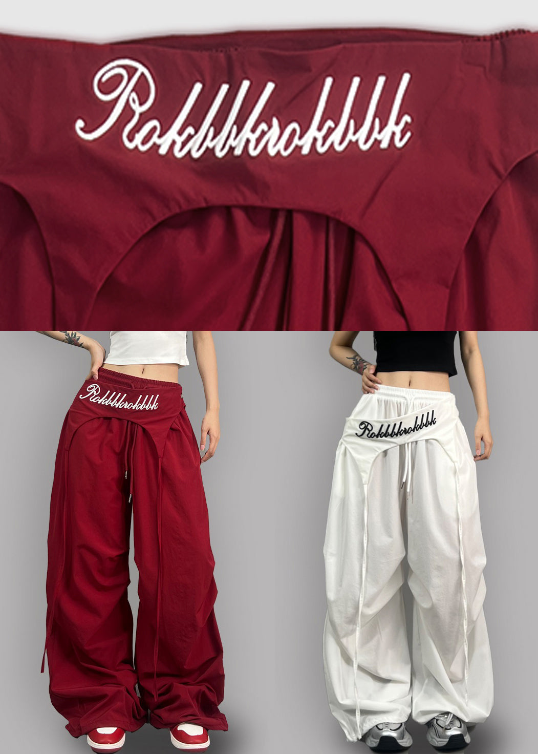 White Drawstring High Waist Cotton Wide Leg Pants Asymmetrical