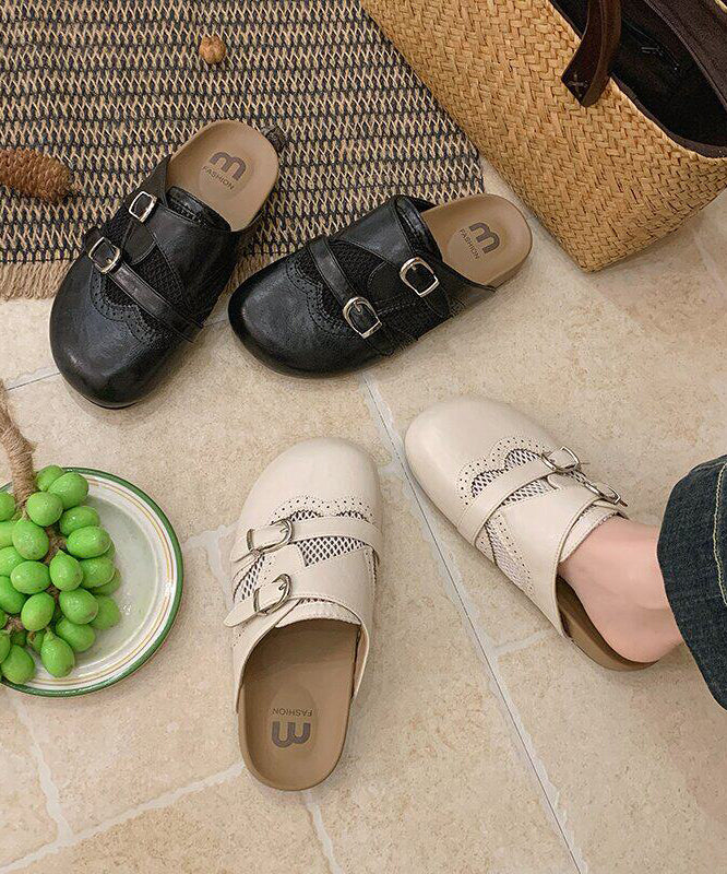 White Faux Leather Vintage Hollow Out Thong Sandals
