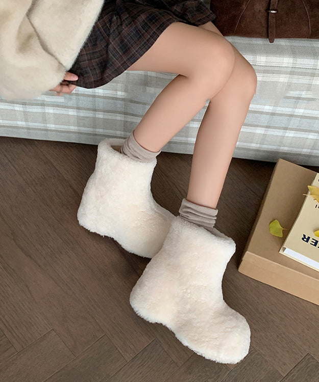 White Fuzzy Fur Fluffy Platform Fashion Thick Warm Boots