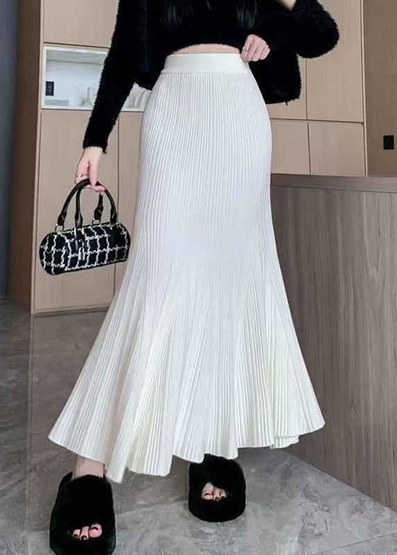 White High Waist Patchwork Solid Knit Maxi Skirt