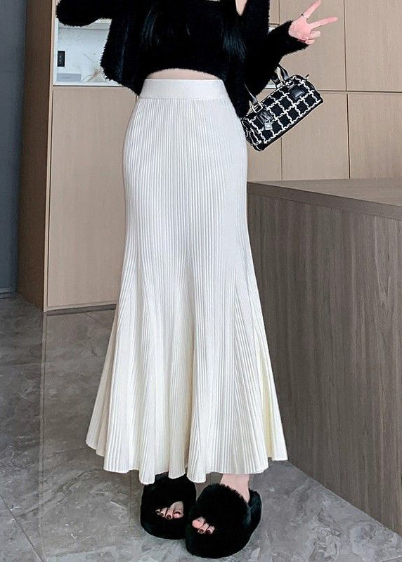 White High Waist Patchwork Solid Knit Maxi Skirt