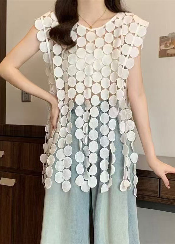 White Hollow Out Original Design Tops O Neck Summer