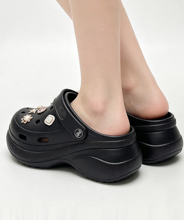 White Hollow Out Platform Flip Flops