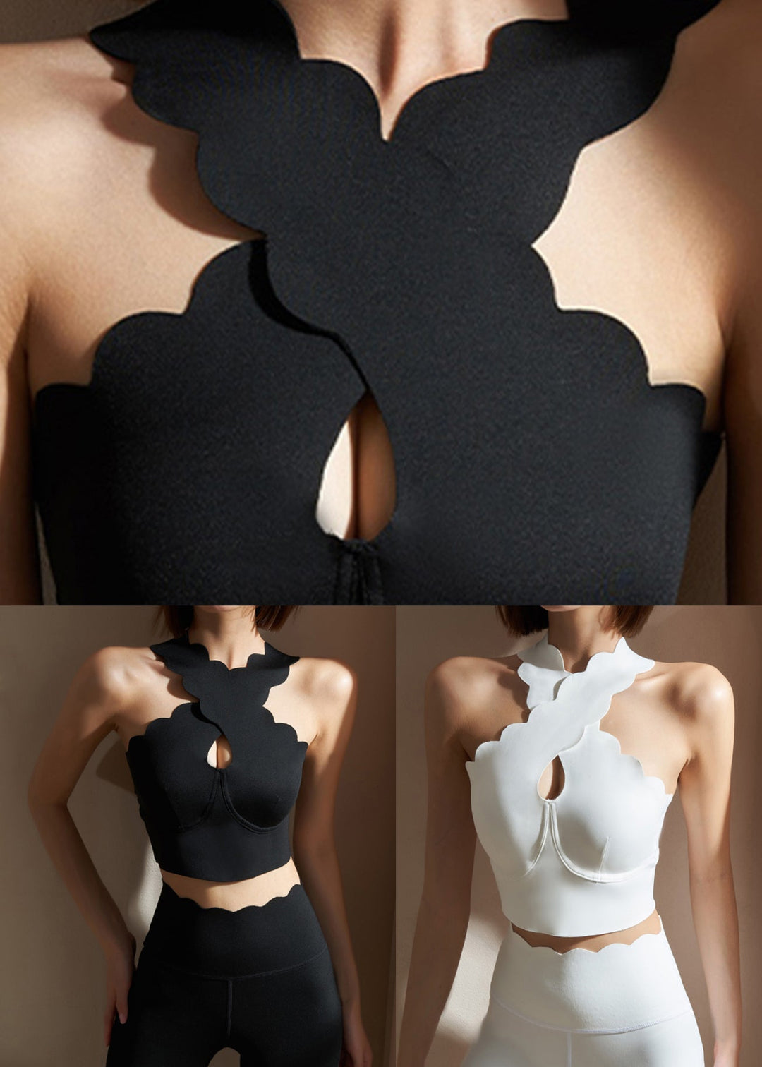 White Hollow Out Solid Crop Top Workout