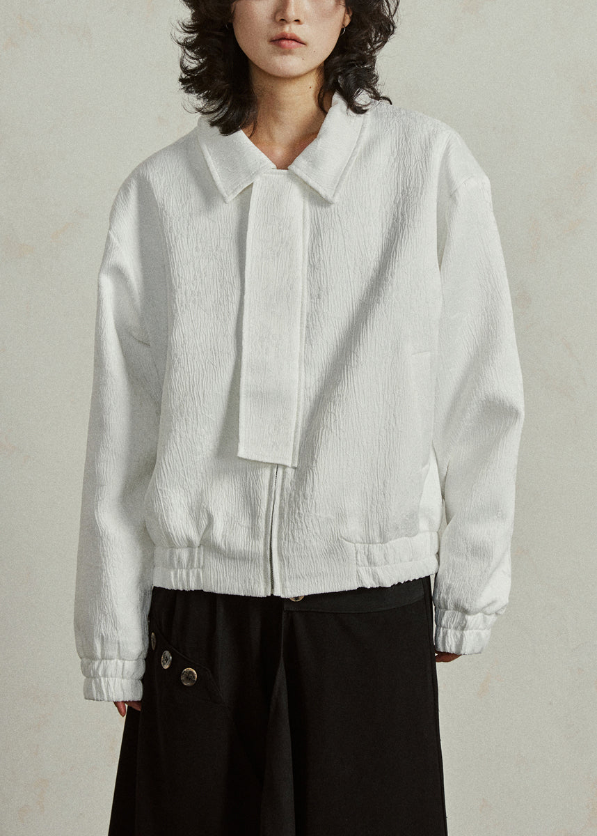 White Jacquard Pockets Silk Fall Coat Peter Pan Collar