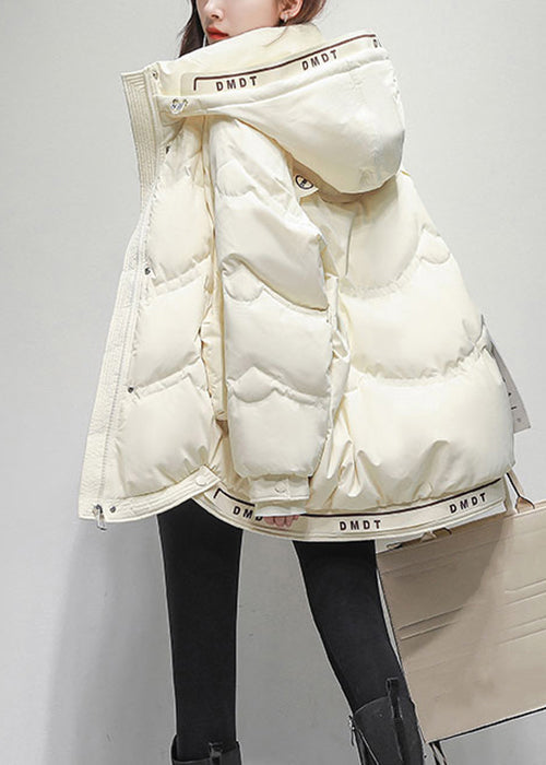 White Letter Drawstring Duck Down Winter Coats Hooded