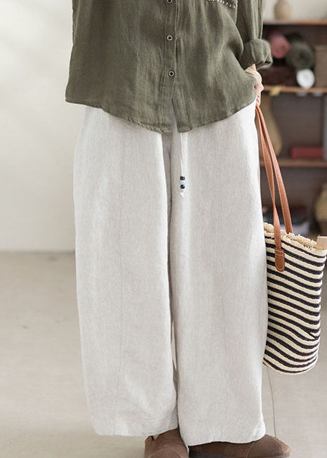 White Linen Harem Pants Oversized Elastic Waist Summer