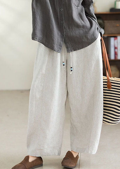 White Linen Harem Pants Oversized Elastic Waist Summer