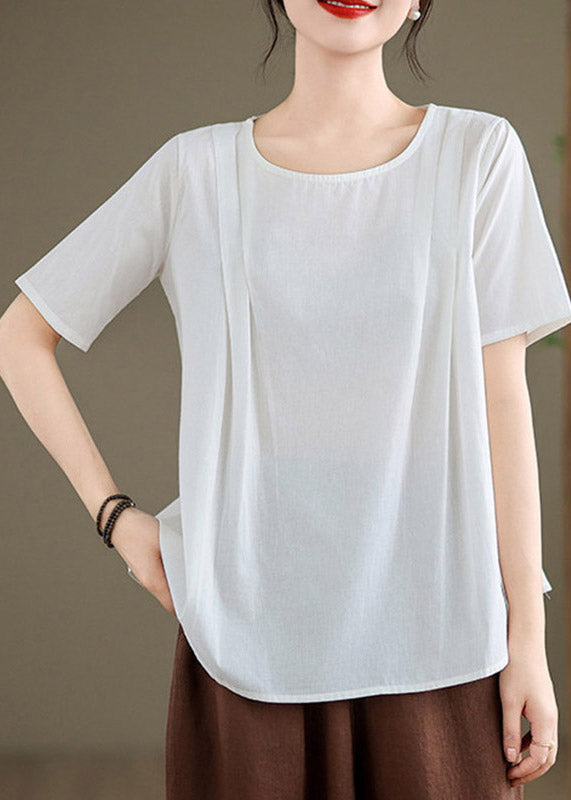 White O-Neck Solid Top Short Sleeve