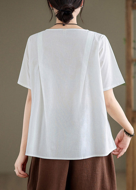 White O-Neck Solid Top Short Sleeve