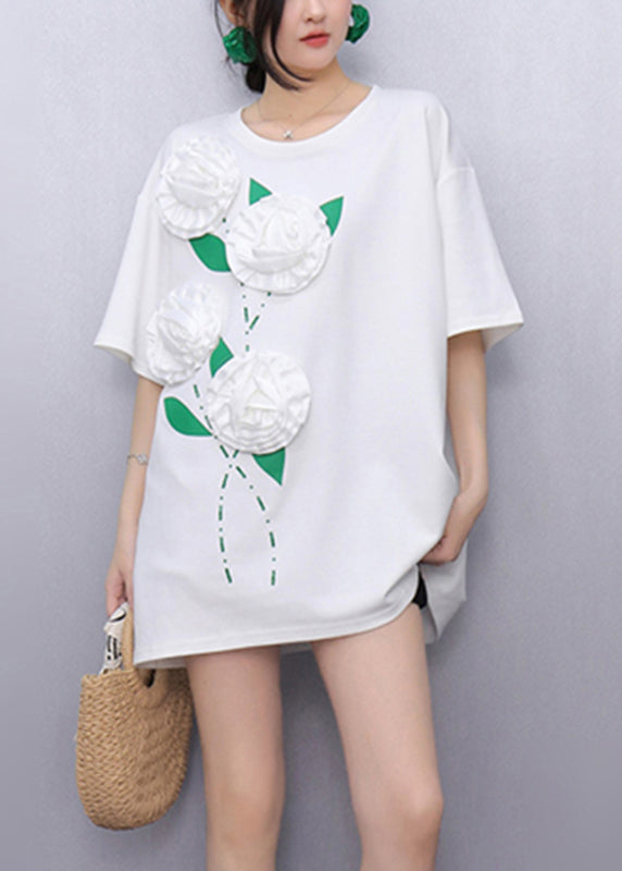 White O-Neck Solid Tops Short Sleeve