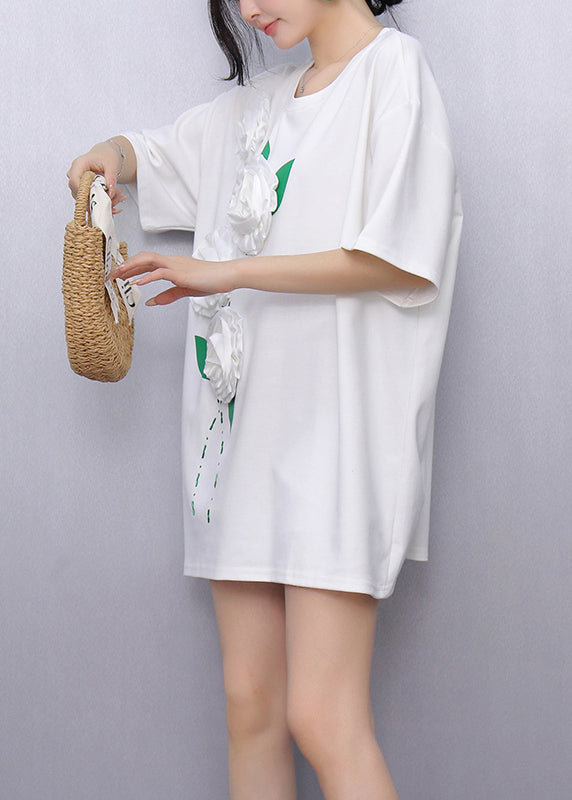 White O-Neck Solid Tops Short Sleeve