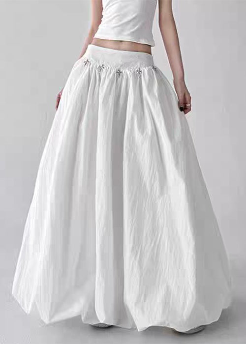 White Original Design Cotton Summer A Line Skirts High Waist