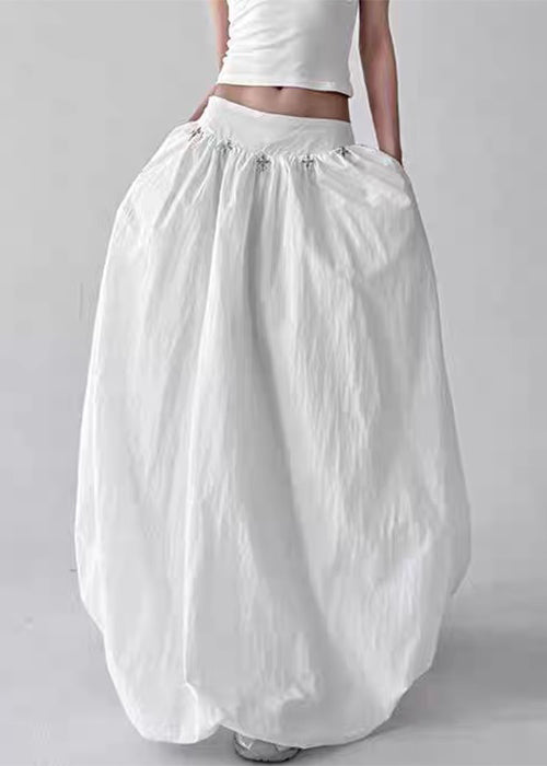 White Original Design Cotton Summer A Line Skirts High Waist