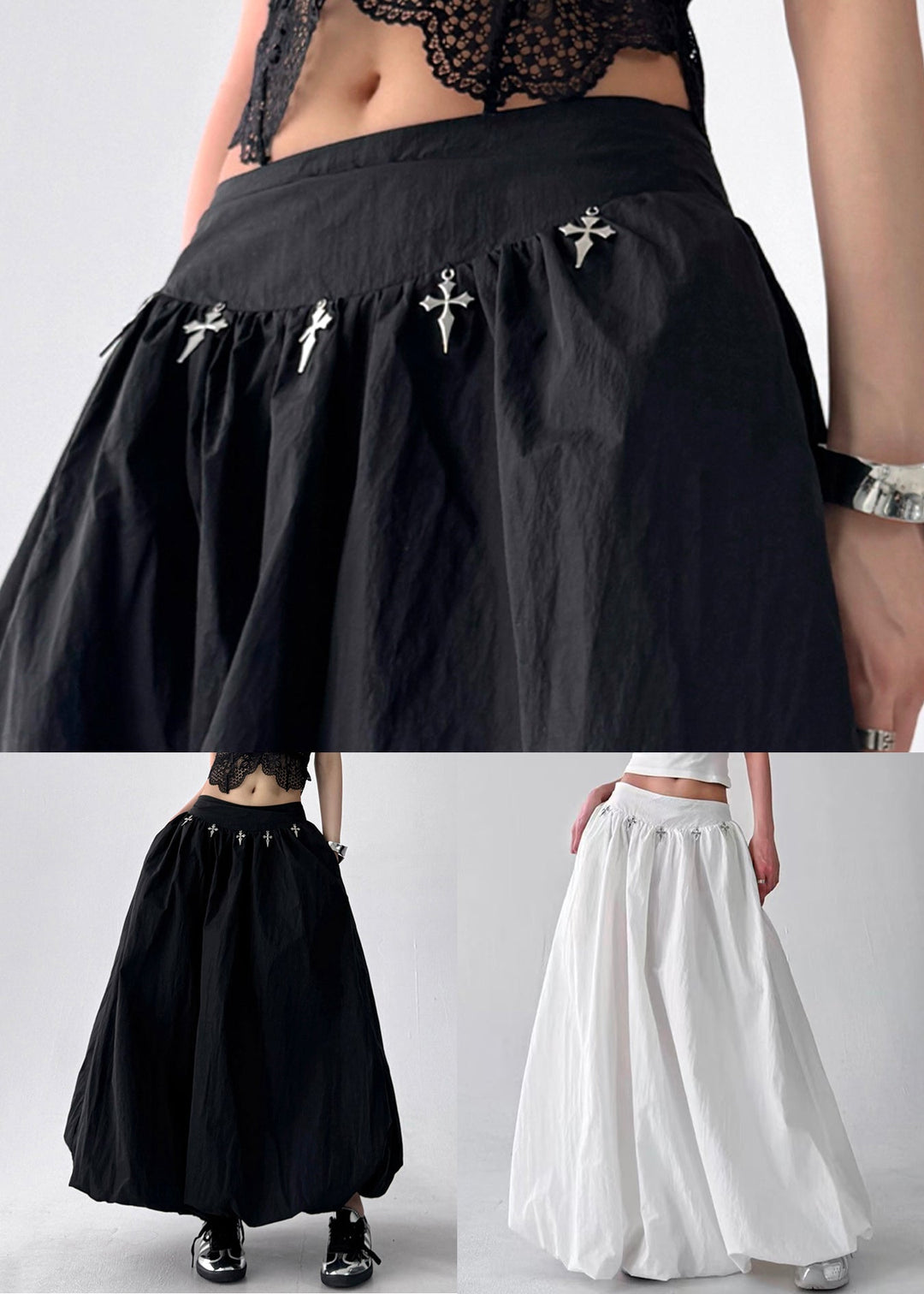 White Original Design Cotton Summer A Line Skirts High Waist