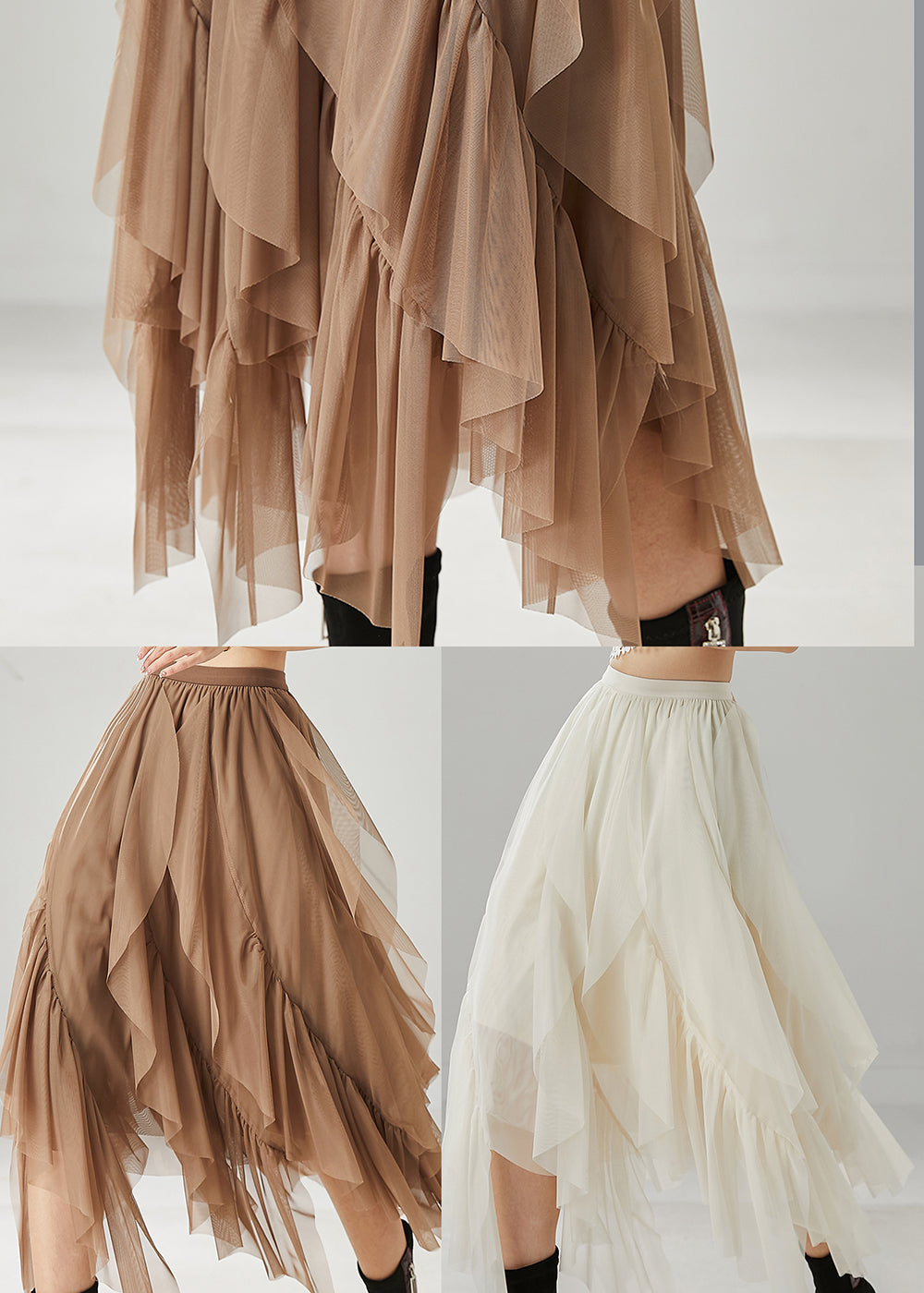 White Ruffleds Chiffon Skirt Elastic Waist Summer