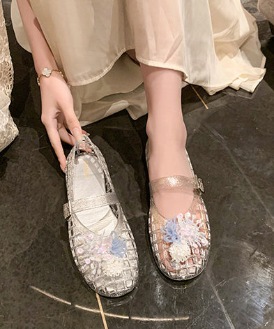 White Sandals Fine Flower Comfy Hollow Out Sandals