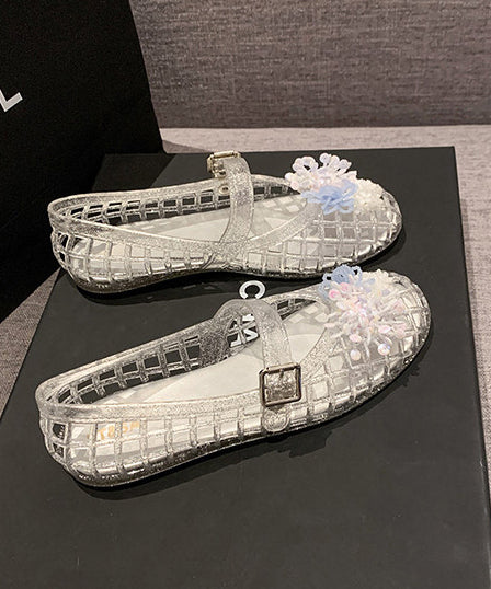 White Sandals Fine Flower Comfy Hollow Out Sandals