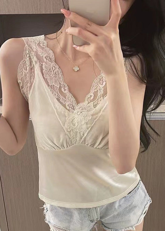 White Silk Beach Vest V Neck Summer