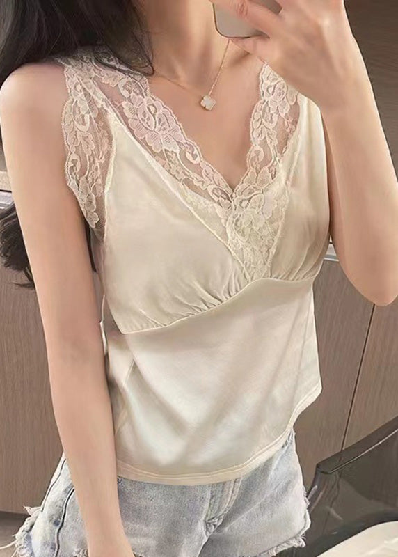 White Silk Beach Vest V Neck Summer