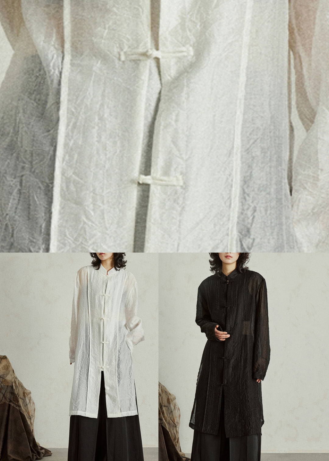 White Stand Collar Organza Maxi Shirt Fall