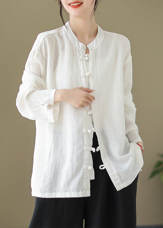White Stand Collar Shirt Long Sleeve - Omychic