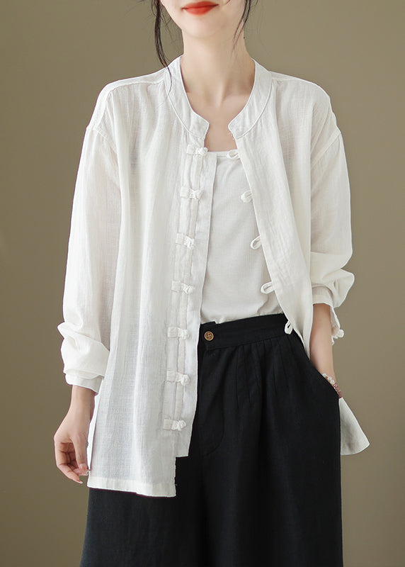 White Stand Collar Shirt Long Sleeve - Omychic