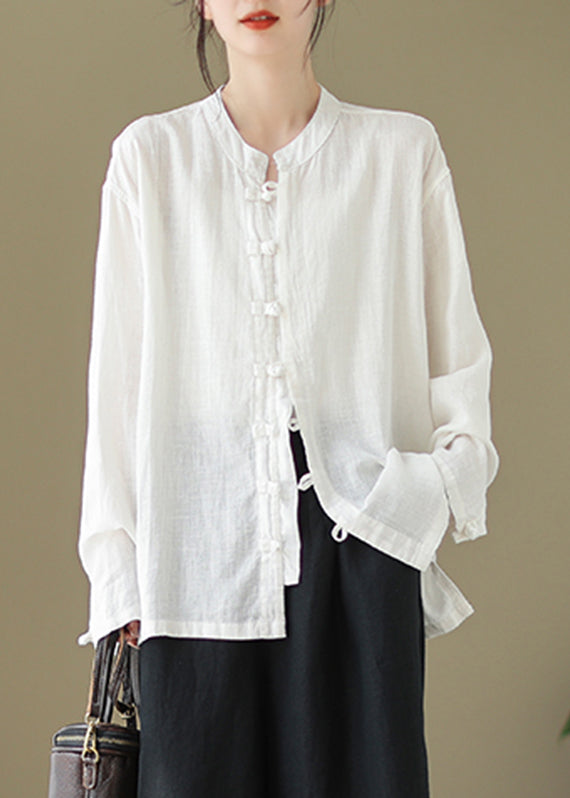 White Stand Collar Shirt Long Sleeve - Omychic