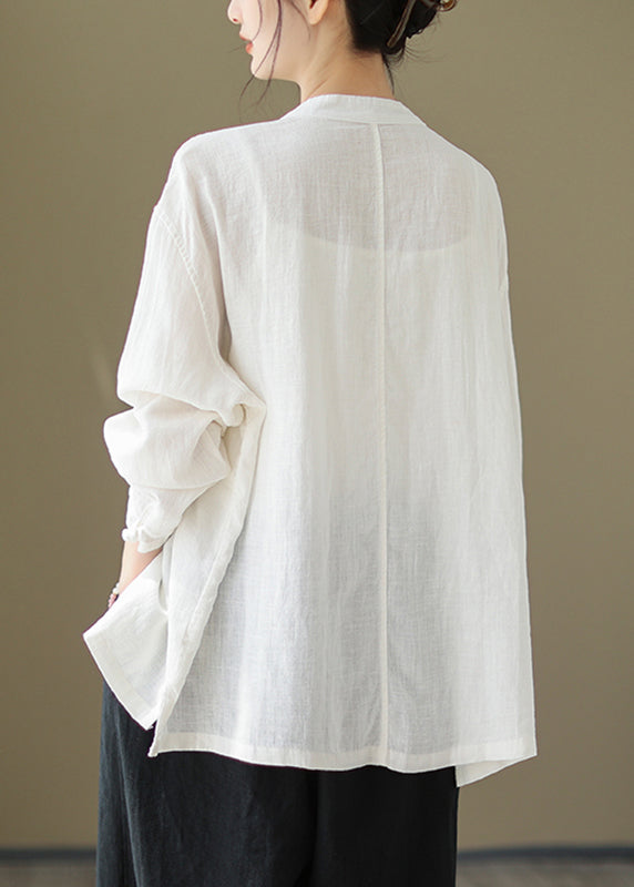 White Stand Collar Shirt Long Sleeve - Omychic