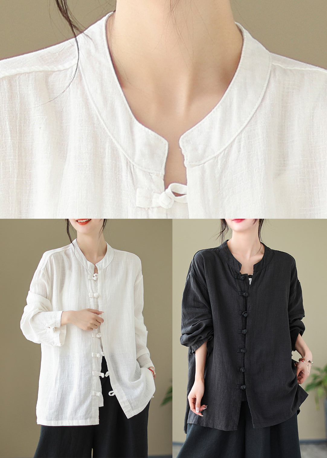 White Stand Collar Shirt Long Sleeve - Omychic